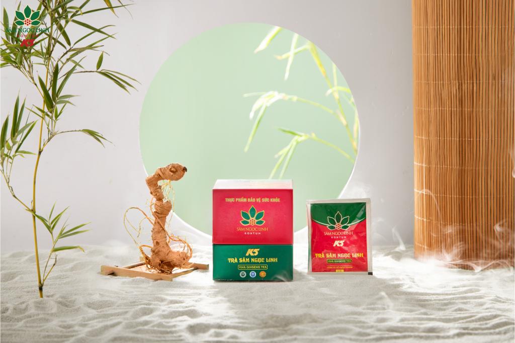 Trà Sâm Ngọc Linh với các thành phần từ thảo dược thiên nhiên tốt cho sức khỏe.