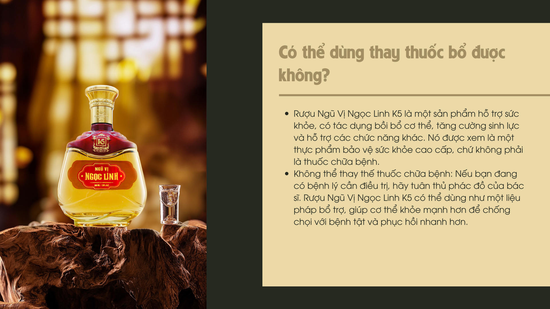 Rượu Ngũ Vị K5 có thay thế thuốc bổ được không?